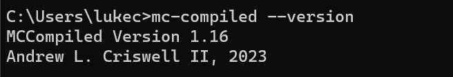 Run result of 'mc-compiled --version'